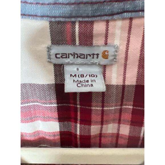 Carhartt size M button up shirt plaid pockets rolled tab sleeves /cream - Picture 7 of 8